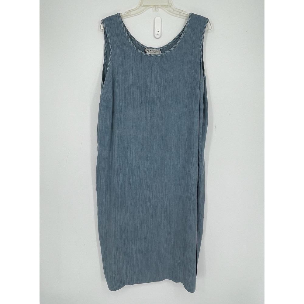 S.L. Fashions Women's Vintage Blue Sleeveless Textured Shift Dress Plus Size 14W